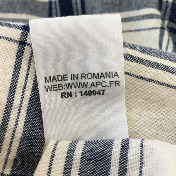 A.P.C. Mens Large 100% Cotton Checked Button Down Collar Shirts Navy Blue/White - Picture 11 of 15